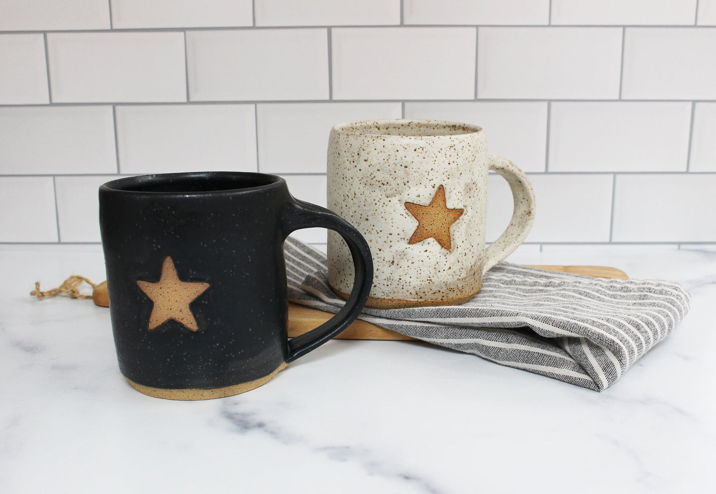 set of 2 rustic star mugs