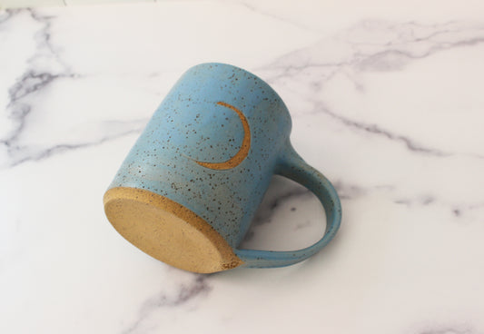 blue pottery moon mug