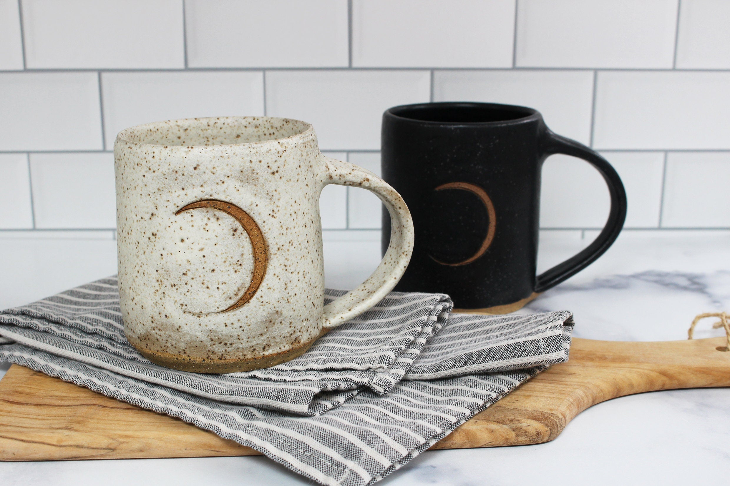 Blue Floral Crescent Moon Ceramic Coffee Mug, Handmade Ceramic popular Stoneware Mug