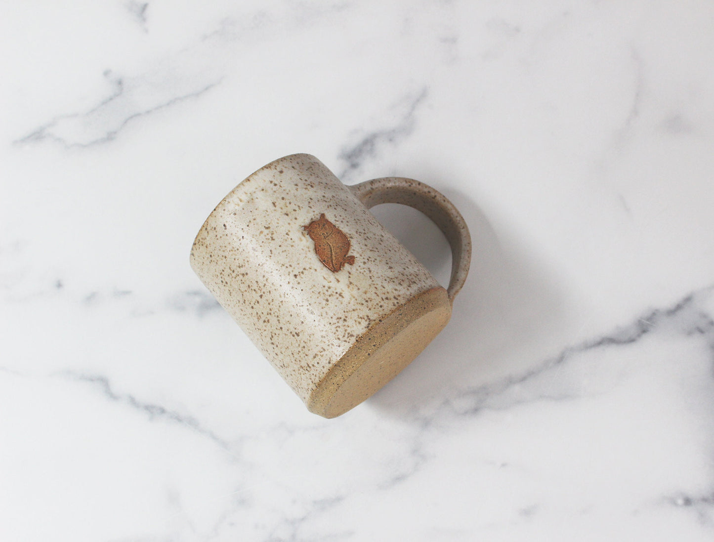 farmhouse white mug on countertop 