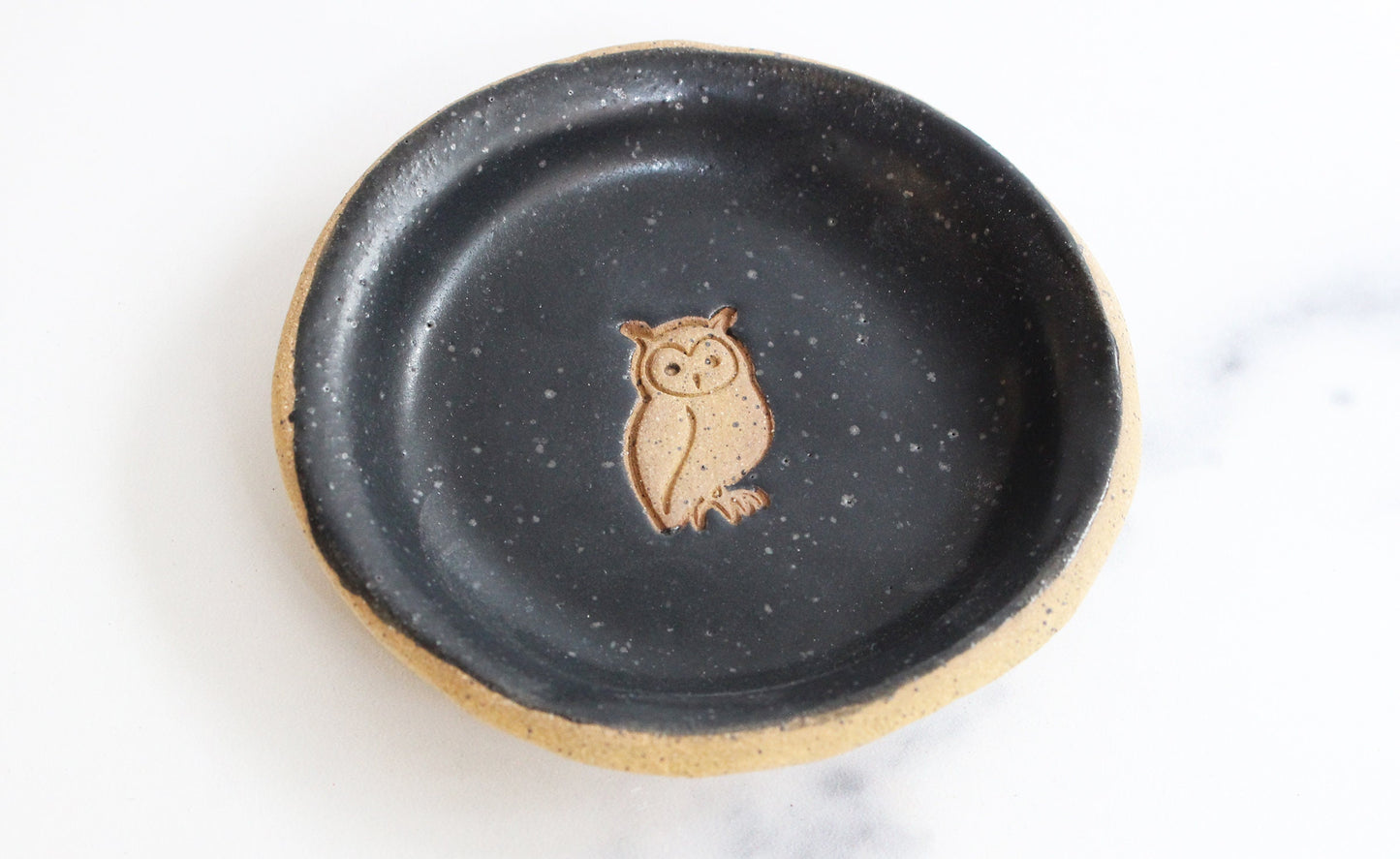 black ceramic small bowl owl handmade pottery